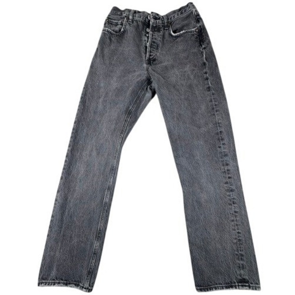 Agolde Jeans Womens 26 High Rise Straight Leg Washed Black Raw Hem Button Fly - Picture 1 of 15